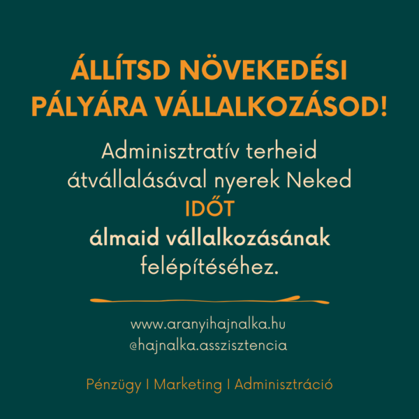 Figyelemfelkeltő szöveg a virtuális asszisztencia szolgáltatásról. Vállalkozók számára nyújtott segítség pénzügyi és marketing asszisztencia, valamint általános adminisztráció terén.